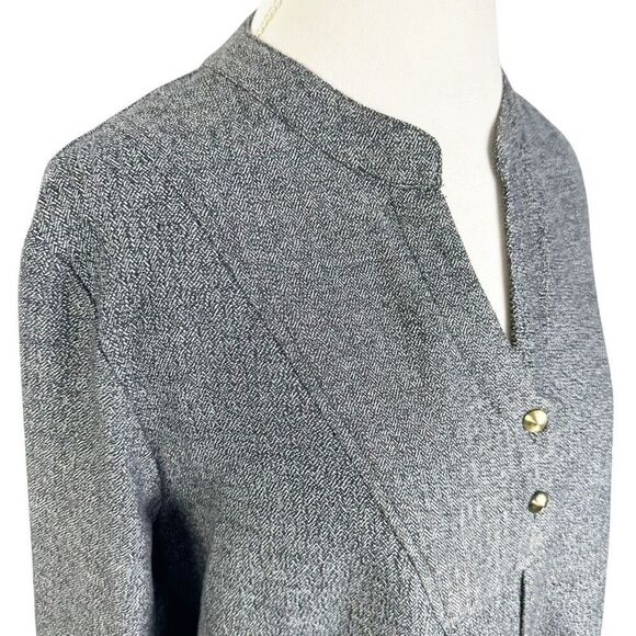 Hot Cotton Gray Herringbone Woven Tunic Top V-Neck Classic Lagenlook size L - Picture 7 of 10